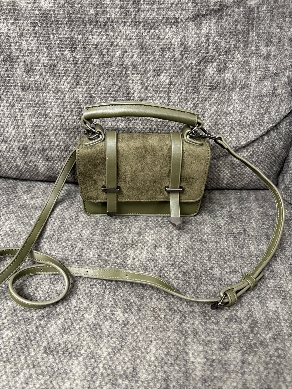 Olive Green Suede Crossbody Handbag